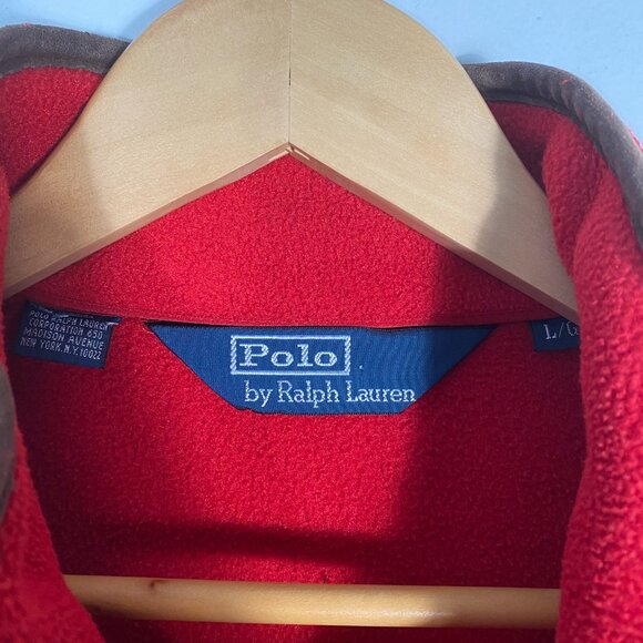 Polo Ralph Lauren Fleece Jacket Full Zip Leather Trim - Picture 4 of 7